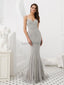 Spaghetti Straps Grey Beaded Mermaid Evening Prom Dresses, Evening Party Prom Dresses, 12084