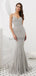 Spaghetti Straps Grey Beaded Mermaid Evening Prom Dresses, Evening Party Prom Dresses, 12084