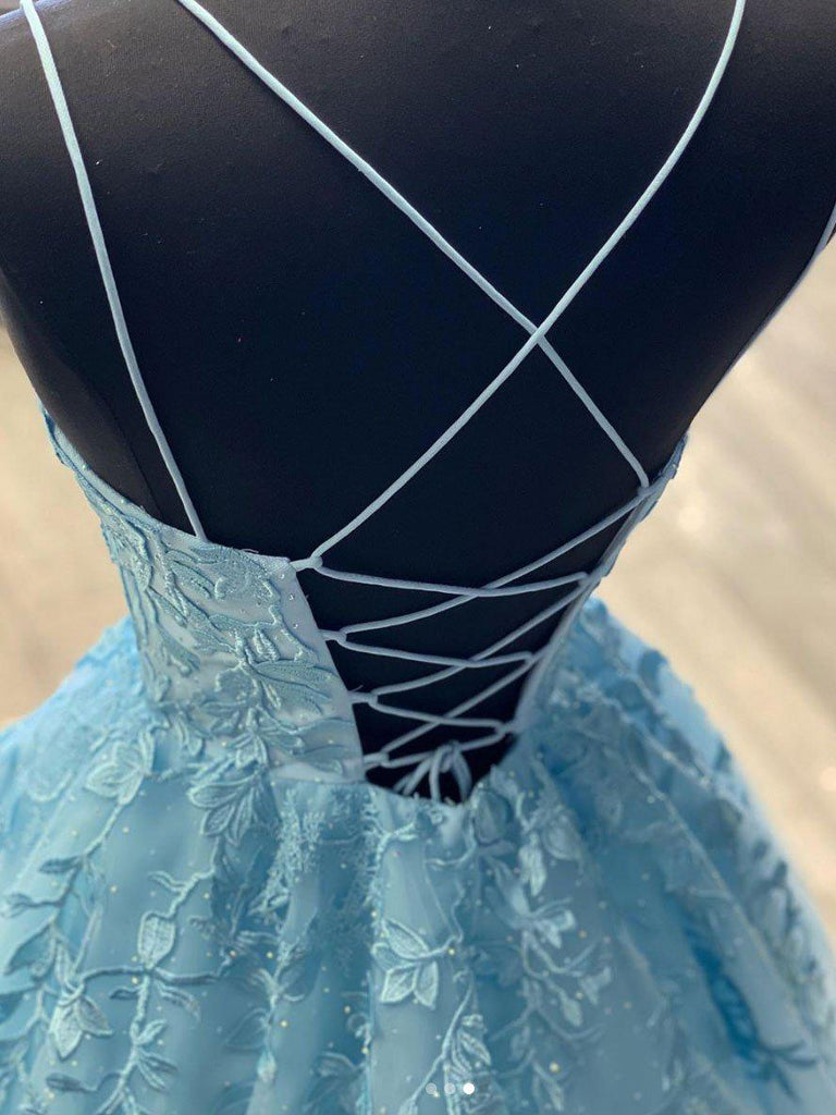 Spaghetti Straps Lace Beaded Tiffany Evening Prom Dresses, Evening Party Prom Dresses, 12285