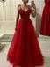 Spaghetti Straps Red Lace Beaded Long Cheap Evening Prom Dresses, Evening Party Prom Dresses, 12349