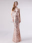 Spaghetti Straps Rose Gold Sequin Mermaid Evening Prom Dresses, Evening Party Prom Dresses, 12114