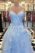 Spaghetti Straps Ruffle Blue Long Evening Prom Dresses, Evening Party Prom Dresses, 12227