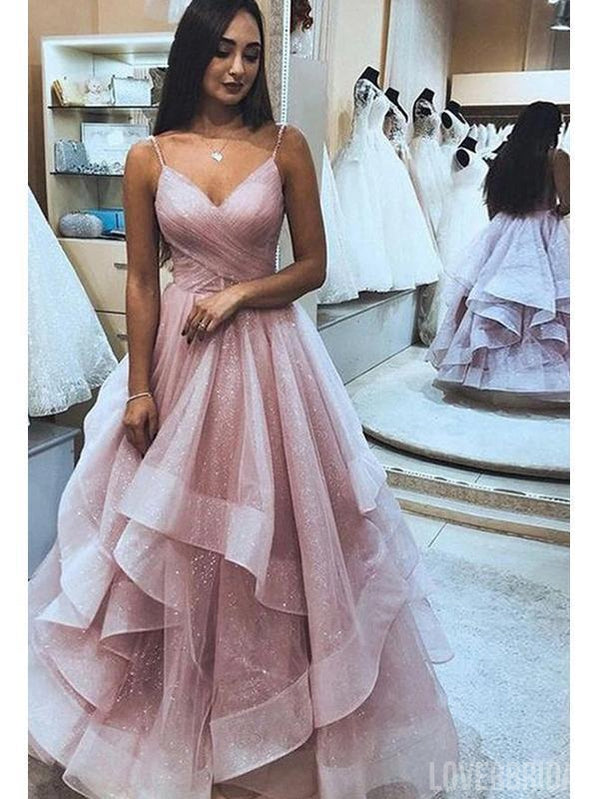 Spaghetti Straps Ruffles Ball Gown Long Evening Prom Dresses, Evening Party Prom Dresses, 12310