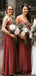 Spaghetti Straps Rust Red Long Bridesmaid Dresses Online, Cheap Bridesmaids Dresses, WG740