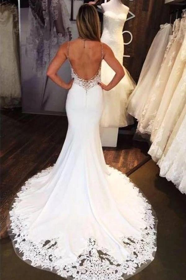 Spaghetti Straps Sexy Backless Mermaid Wedding Dresses Online, Cheap Bridal Dresses, WD617