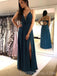 Spaghetti Straps Sexy Teal Side Slit Long Evening Prom Dresses, Cheap Sweet 16 Dresses, 18435