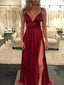 Spaghetti Straps Side Slit Simple Cheap Long Evening Prom Dresses, Cheap Sweet 16 Dresses, 18385