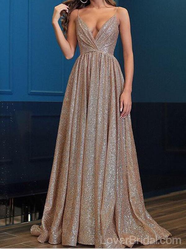 Spaghetti Straps Sparkly Long Evening Prom Dresses, Cheap Custom Sweet 16 Dresses, 18560