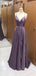 Spaghetti Straps V-neck Long A-line Purple Bridesmaid Dresses Online,WG906