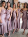 Spahgetti Straps Dusty Purple Tea Length Cheap Custom Bridesmaid Dresses Online, WG270