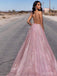 Sparkly A-line Deep V-neck Backless Long Prom Dresses Online,Dance Dresses,12599