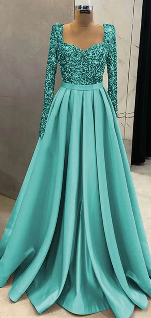 Sparkly Green A-line Long Sleeves Cheap Prom Dresses Online, Evening Party Dresses,12507