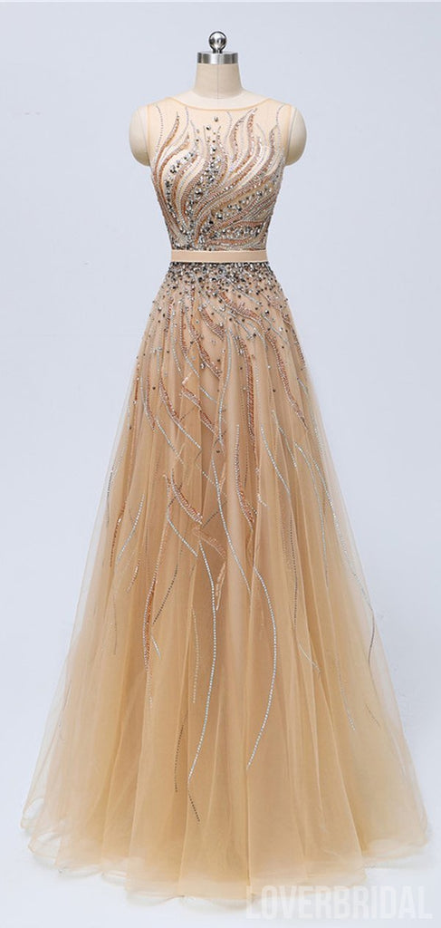 Sparkly Heavily Beaded Unique Bateau A-line Long Evening Prom Dresses, Luxurious Sweet 16 Dresses, 18346