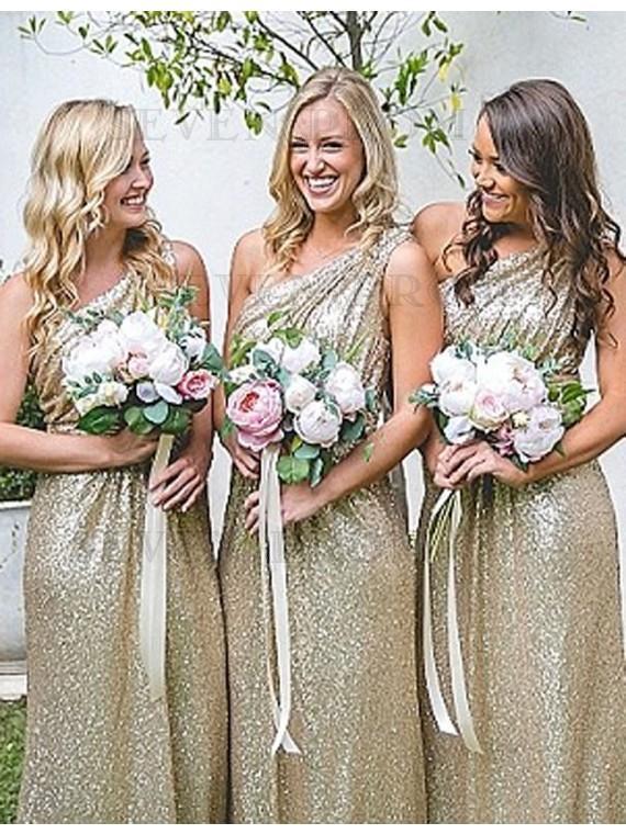 Sparkly One Shoulder Sequin Long Cheap Bridesmaid Dresses Online, WG318