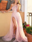Sparkly Pink A-line One Shoulder High Slit Long Prom Dresses,Evening Dresses,12910