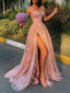 Sparkly Pink A-line Sweetheart High Slit Long Prom Dresses Online,12464