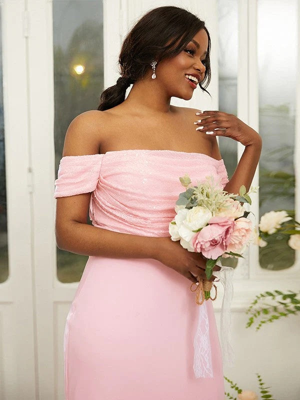 Sparkly Pink Mermaid Off Shoulder Cheap Long Bridesmaid Dresses,WG1408