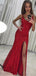 Sparkly Red Side Slit Lace Mermaid Long Evening Prom Dresses, Cheap Sweet 16 Dresses, 18340