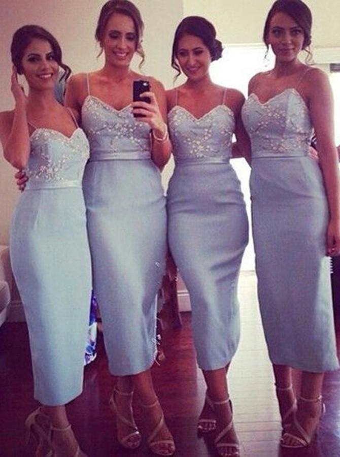 Spghetti Straps Blue Mermaid Short Cheap Bridesmaid Dresses Online, WG317