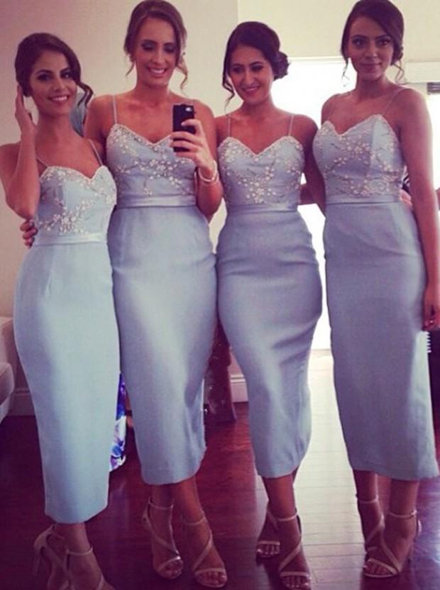 Spghetti Straps Blue Mermaid Short Cheap Bridesmaid Dresses Online, WG317