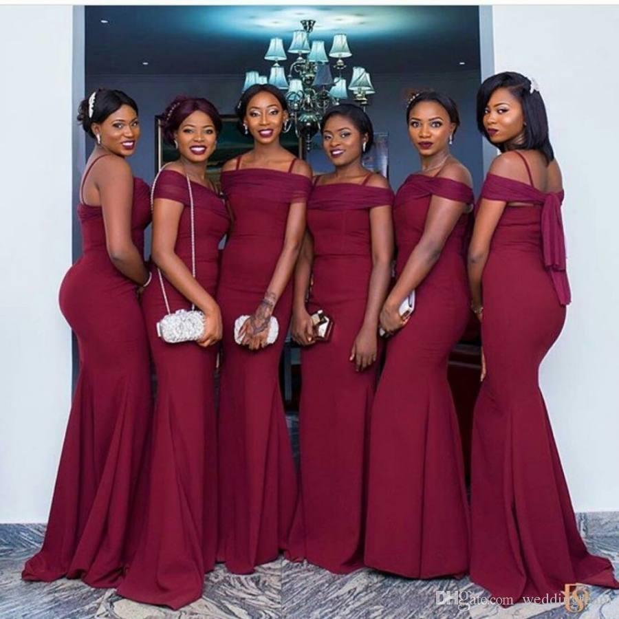 Spghetti Straps Burgundy Mermaid Long Cheap Custom Bridesmaid Dresses Online, WG316