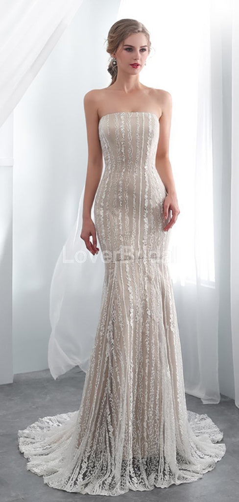 Straight Neckline Lace Mermaid Cheap Wedding Dresses Online, Unique Bridal Dresses, WD572