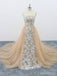 Strapless Champagne Lace Cheap Long Evening Prom Dresses, Evening Party Prom Dresses, 18625