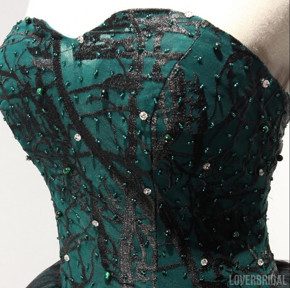 Strapless Dark Green Black Lace Tulle Homecoming Prom Dresses, Affordable Corset Back Short Party Prom Dresses, Perfect Homecoming Dresses, CM237