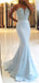 Strapless Light Blue Sweetheart Mermaid Long Custom Evening Prom Dresses, 17455