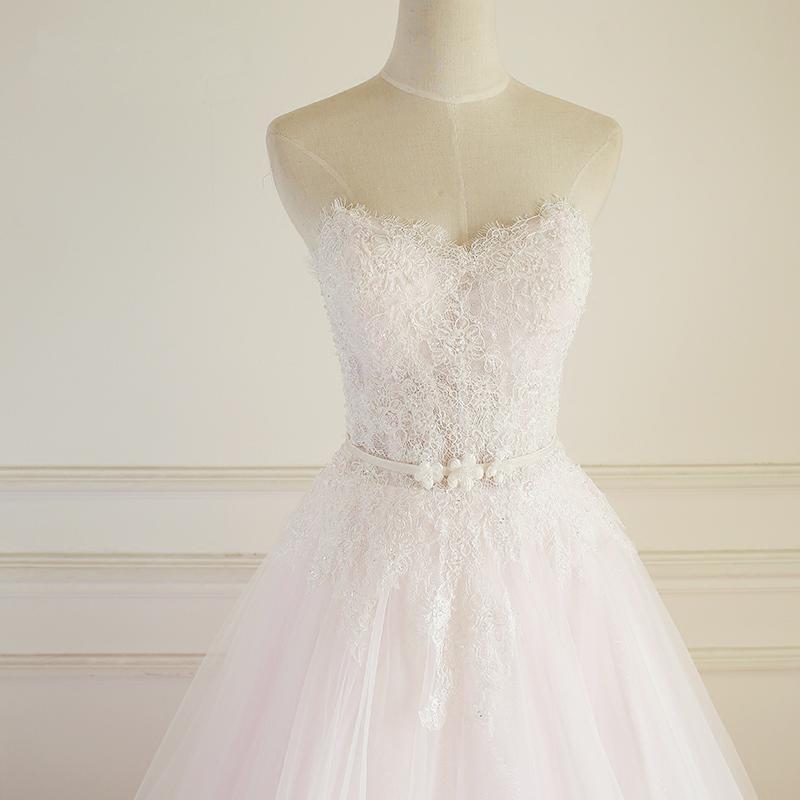 Strapless Pale Pink Long Custom Cheap Custom Wedding Dresses, WD308