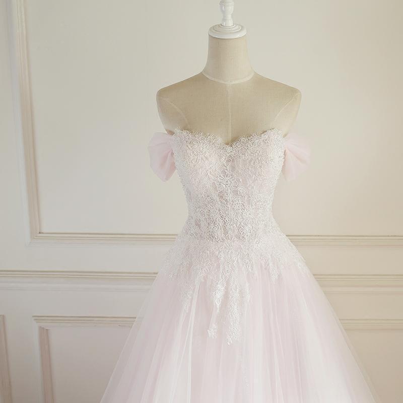 Strapless Pale Pink Long Custom Cheap Custom Wedding Dresses, WD308