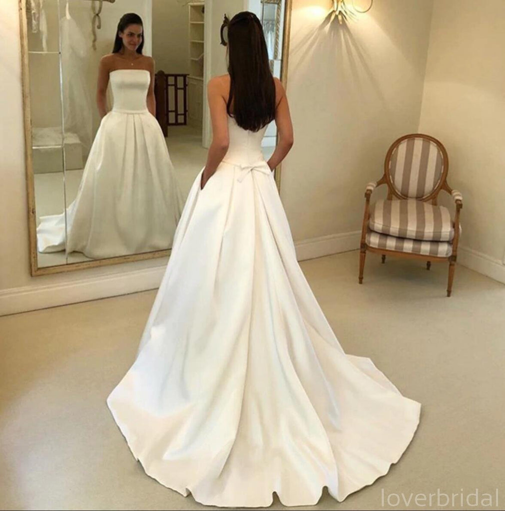 Strapless Simple A-line Satin Wedding Dresses Online, Cheap Bridal Dresses, WD513