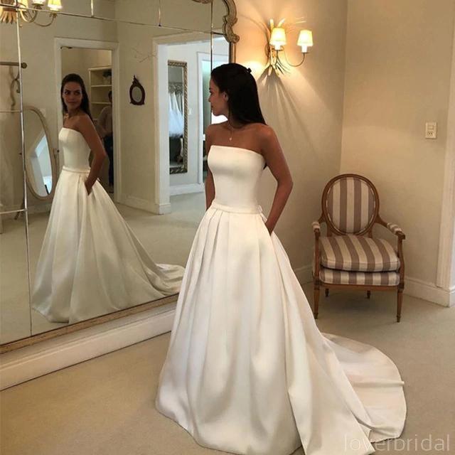 Strapless Simple A-line Satin Wedding Dresses Online, Cheap Bridal Dresses, WD513