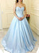 Strapless Sweetheart A line Light Blue Satin Long Evening Prom Dresses, 17462