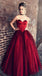 Strapless Sweetheart Dark Red Ball Gown Floor Long Custom Evening Prom Dresses, 17422