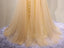 Strapless Sweetheart Gold Tulle Beaded A-line Long Evening Prom Dresses, 17617