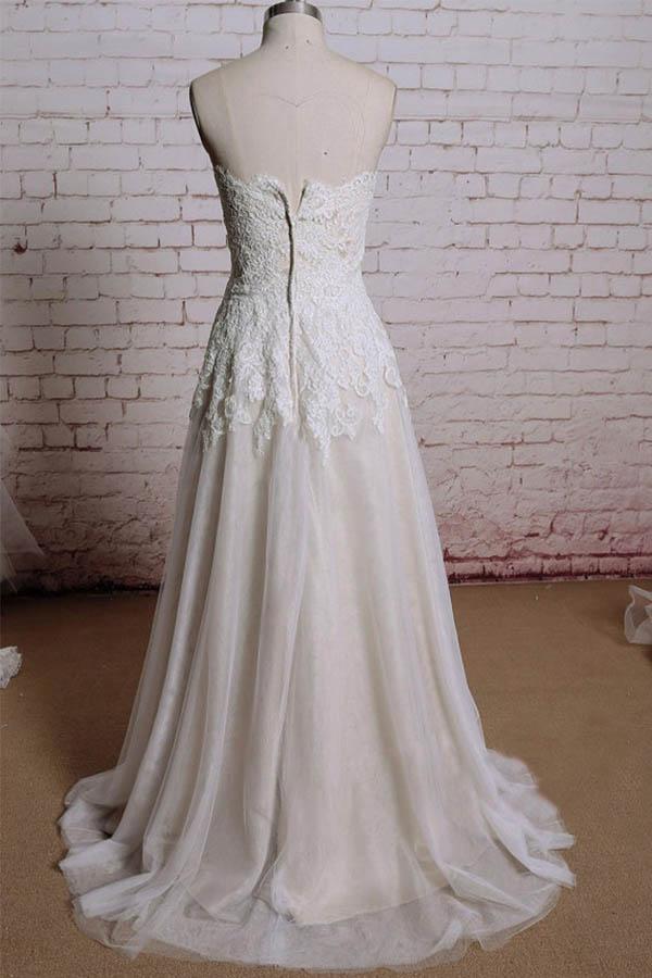 Strapless Sweetheart Lace A-line Long Wedding Bridal Dresses, WD292