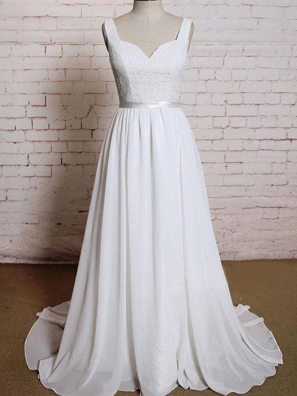 Straps Chiffon Backless Beach Long Wedding Bridal Dresses, WD293