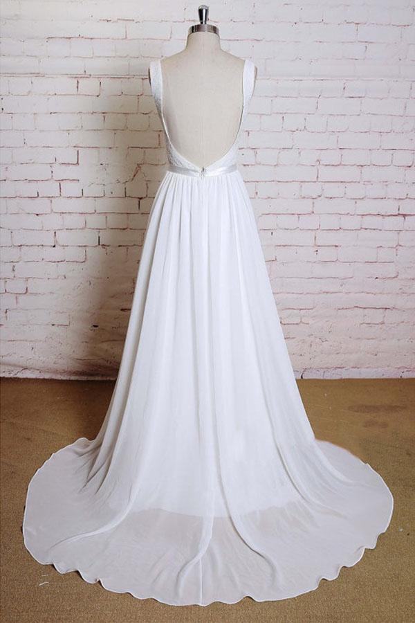 Straps Chiffon Backless Beach Long Wedding Bridal Dresses, WD293