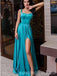 Straps Turquoise Side Slit Simple Long Evening Prom Dresses, Cheap Custom Sweet 16 Dresses, 18464