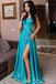 Straps Turquoise Side Slit Simple Long Evening Prom Dresses, Cheap Custom Sweet 16 Dresses, 18464