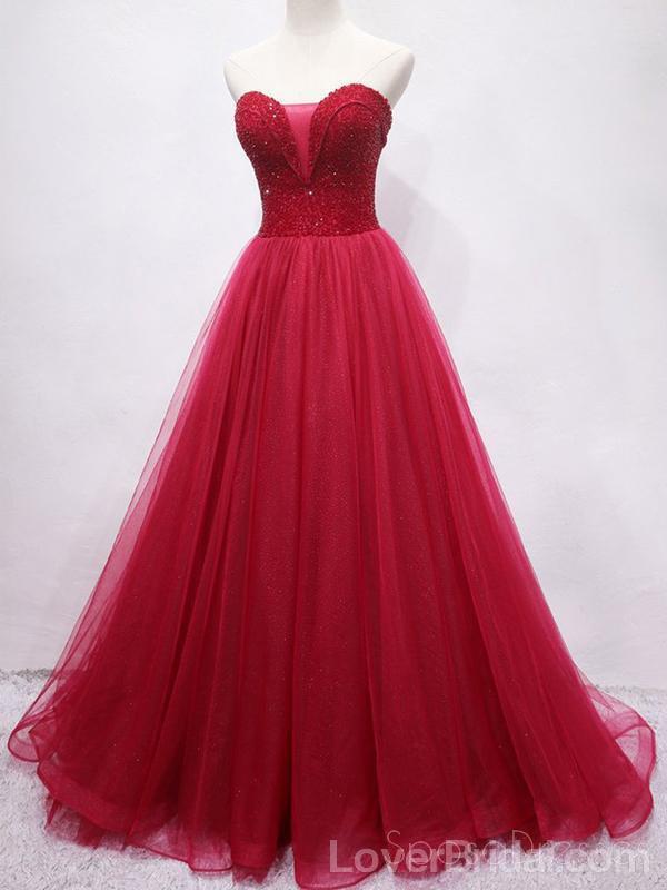 Sweetheart Beaded Dark Red Long Evening Prom Dresses, Cheap Custom Party Prom Dresses, 18594