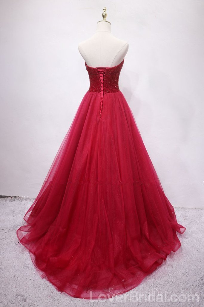 Sweetheart Beaded Dark Red Long Evening Prom Dresses, Cheap Custom Party Prom Dresses, 18594