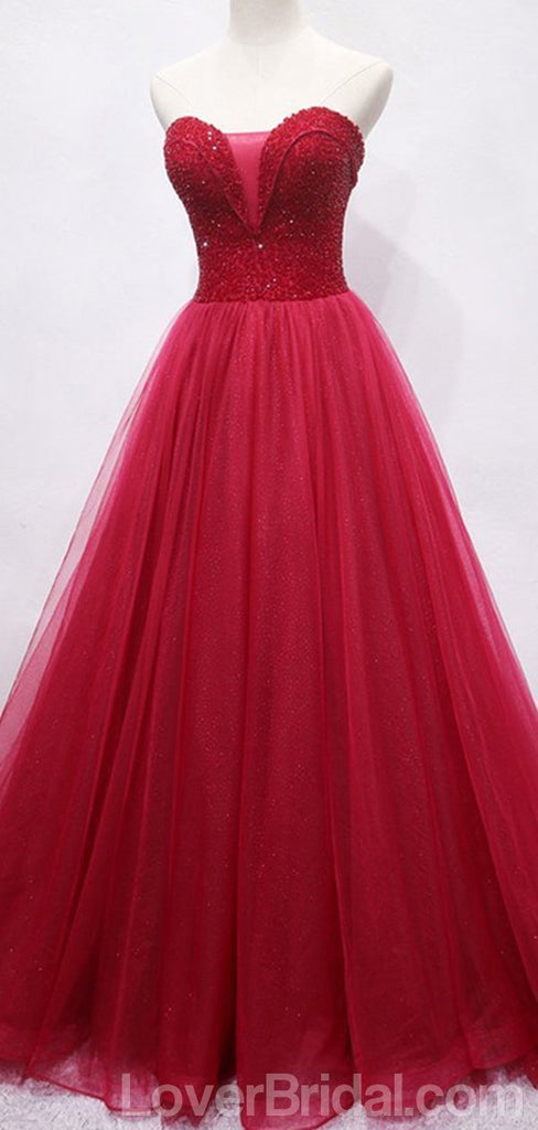Sweetheart Beaded Dark Red Long Evening Prom Dresses, Cheap Custom Party Prom Dresses, 18594