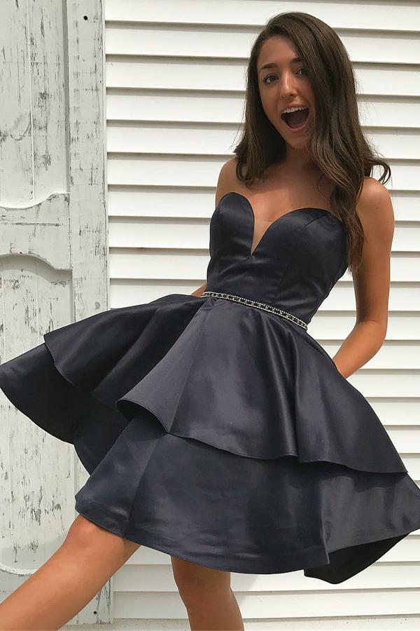 Sweetheart Black Belt Beaded Cheap Short Homecoming Dresses Online, CM645