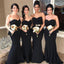 Sweetheart Black Mermaid Gold Blet Long Cheap Bridesmaid Dresses Online, WG680