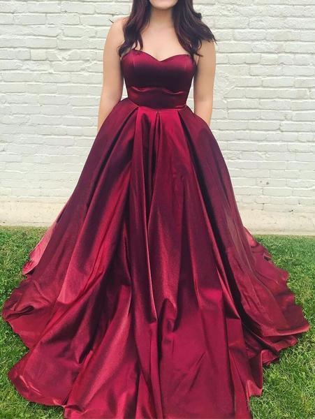 Sweetheart Dark Red A-line Cheap Long Evening Prom Dresses, Evening Party Prom Dresses, 18621