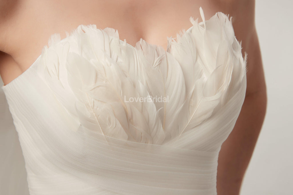 Sweetheart Feather Simple A-line Cheap Wedding Dresses Online, Cheap Bridal Dresses, WD563