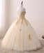 Sweetheart Gold Applique Ball Gown Long Evening Prom Dresses, Evening Party Prom Dresses, 12203