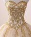 Sweetheart Gold Applique Ball Gown Long Evening Prom Dresses, Evening Party Prom Dresses, 12203